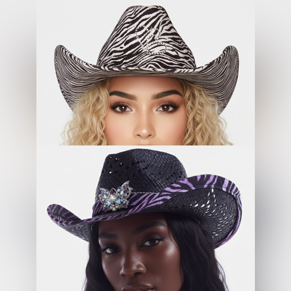 NGOrder Pink Zebra Cowboy Hat & Generation Kiss Wild Cowboy Hat Bundle